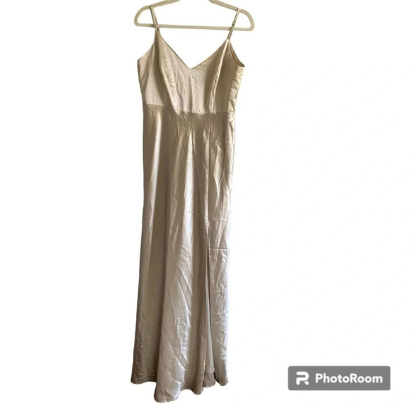 BIRDY Grey Satin-Look Champagne Maxi Slip Dress with Slit Size M - Picture 5 of 17